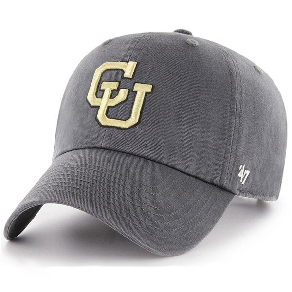 Dark gray baseball cap with embroidered gold interlocking CU logo on front and white 47 brand logo on the left side of the brim.